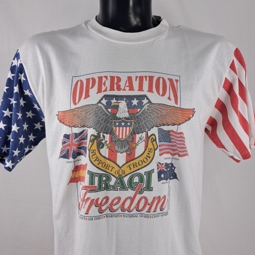 Vintage Operation Iraqi Freedom Military supports Patriotic white LG t-shirt